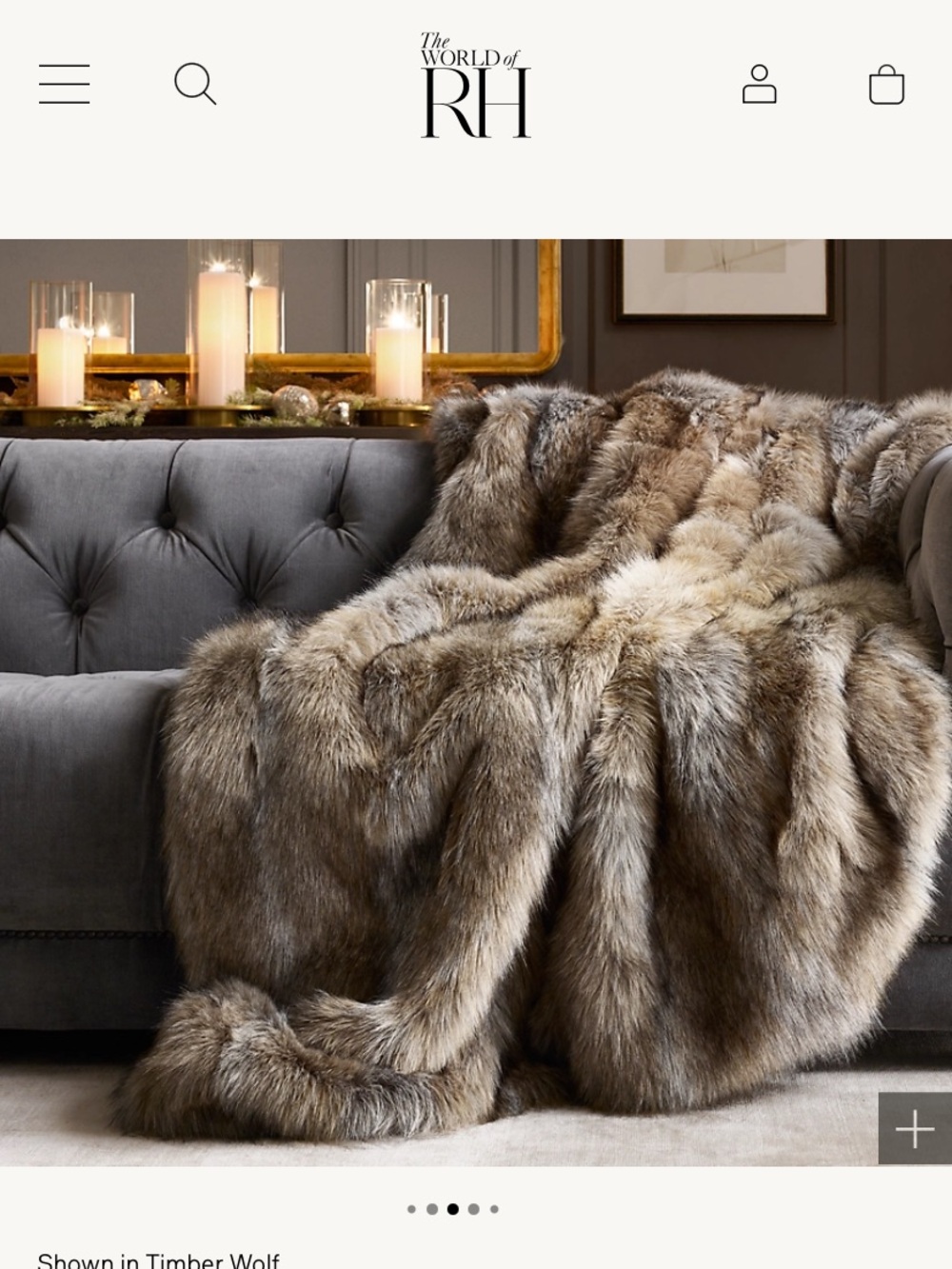 Restoration Hardware Timber Wolf Faux Fur Throw